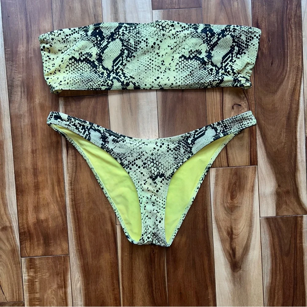 Triangl Swimwear strapless snakeskin print bikini